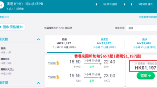 筍歎新航!香港來回新加坡$657起!連稅千2有找!搭 Skytrax 5星航空!包30kg行李!