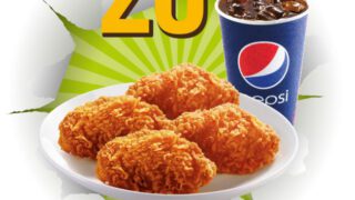 星期六日醒你20蚊4件巴辣香雞翼+汽水